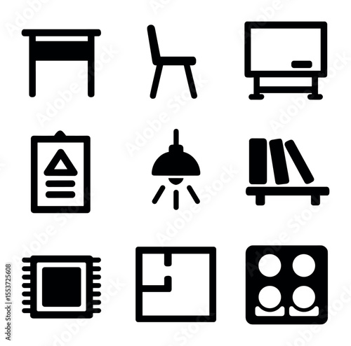 Planetary Surface Icons. Solid, filled icons set of planetary surface patterns: crater field, tectonic line,