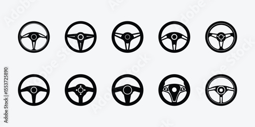 Steering Wheel Icon Set Collection on White Background, Vector Design Steering Design