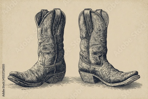 Detailed illustration of a pair of western boots.