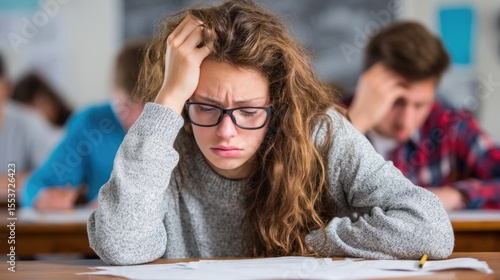 Frustrated Girl During School Test