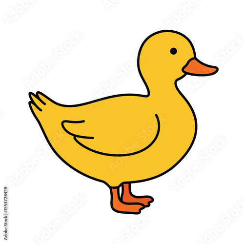 A cute cartoon yellow baby duckling toy with a funny beak is isolated on water for bath time fun
