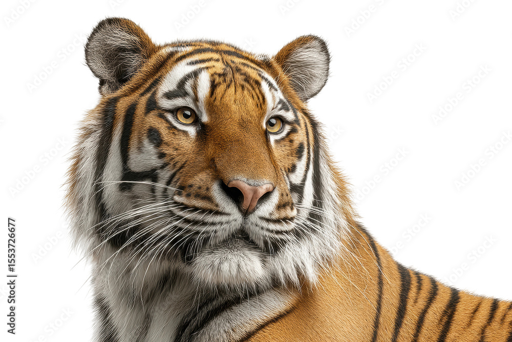 Obraz premium PNG Close-up portrait of a majestic adult tiger against black background