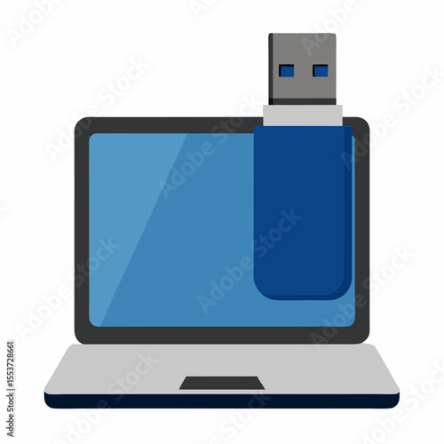 Laptop with usb flash drive inserted