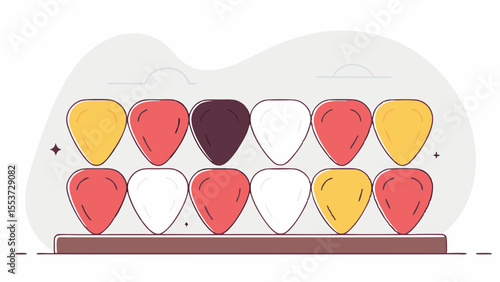 Vector illustration of various guitar picks displayed for music and instrument-related designs