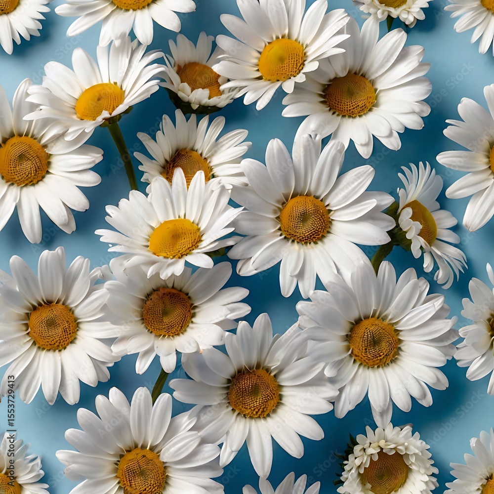 Fototapeta premium White Daisies Scattered on Pale Blue Background