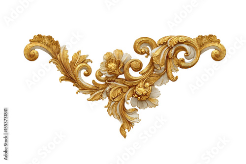 PNG Elegant gold and white baroque ornamental design with floral patterns
