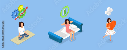 3D Isometric Flat Vector Illustration of Harmony and Relaxation, Benefits And Positive Aspects Of Transcendental Meditation