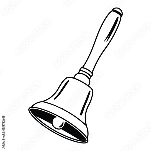 Outlined hand bell design in black and white creates a vintage appeal