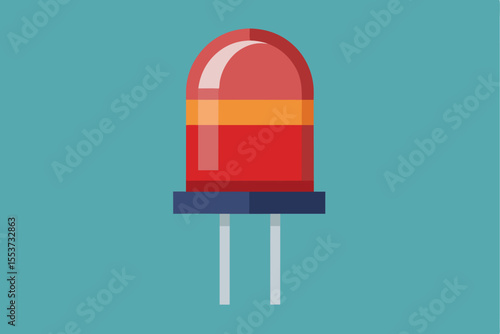 Colorful geometric representation of a flat LED light diode on a turquoise background showcasing electronic design elements and simplicity in structure