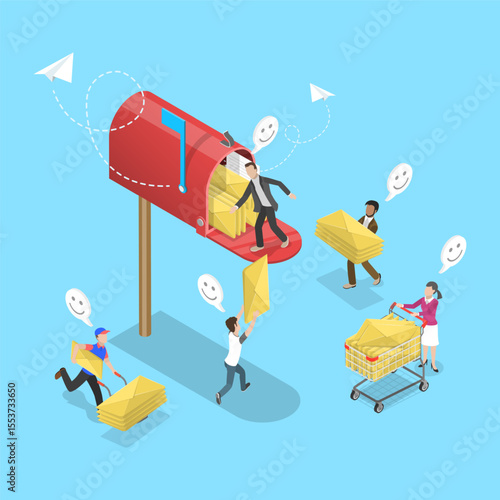 3D Isometric Flat Vector Illustration of Marketing And Mail Service, Newsletter Subscription