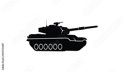 Military tank silhouette design on a white background.