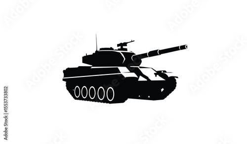 Military tank silhouette design on a white background.