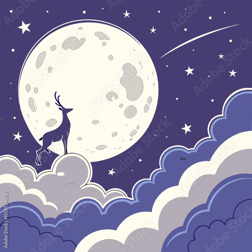 night sky with moon vector,  stunning vector illustration of a glowing full moon 