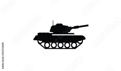 Military tank silhouette design on a white background.