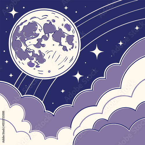 night sky with moon vector,  stunning vector illustration of a glowing full moon 