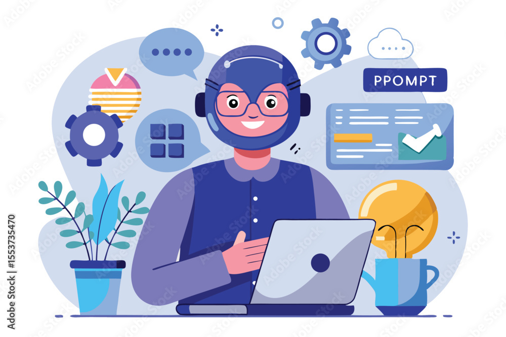 Character working as a prompt engineer during a brainstorming session in a modern office environment Character working as a prompt engineer during a brainstorming session in a modern office environment