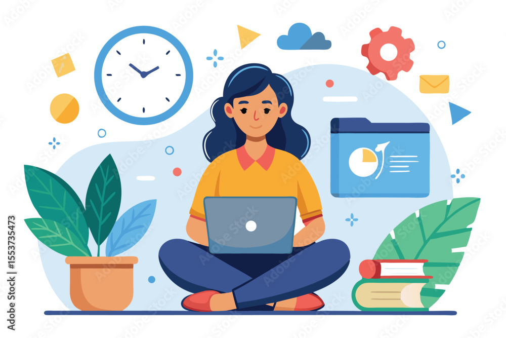Time management and productivity tips for women working on laptops in a cozy indoor environment Time management and productivity tips for women working on laptops in a cozy indoor environment