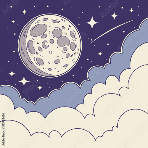 night sky with moon vector,  stunning vector illustration of a glowing full moon 