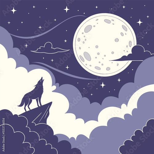 night sky with moon vector,  stunning vector illustration of a glowing full moon 
