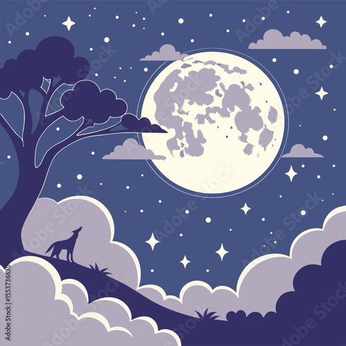 night sky with moon vector,  stunning vector illustration of a glowing full moon 
