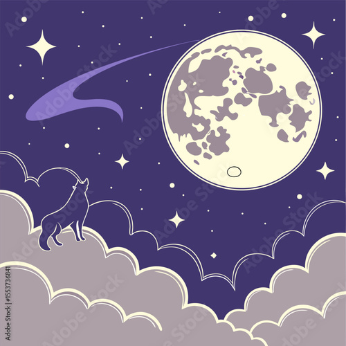 night sky with moon vector,  stunning vector illustration of a glowing full moon 