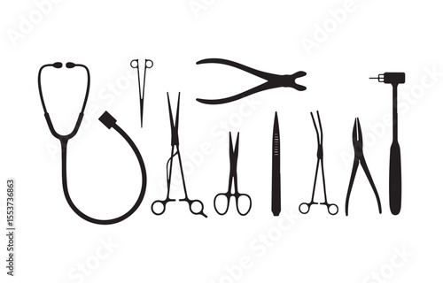 Flask, potion set icons. Linear and silhouette style. test tube, ampoule