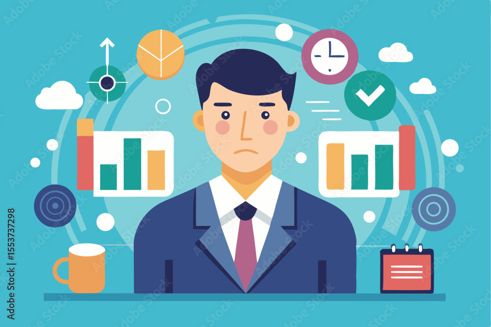 CEO analyzing data and performance metrics in an office environment with visual representations of graphs and charts CEO analyzing data and performance metrics in an office environment with visual representations of graphs and charts