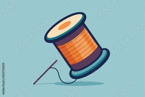 Simple geometric design of a thread spool with winding in a flat style showcases the essence of sewing and crafting, perfect for creative projects and textile art enthusiasts