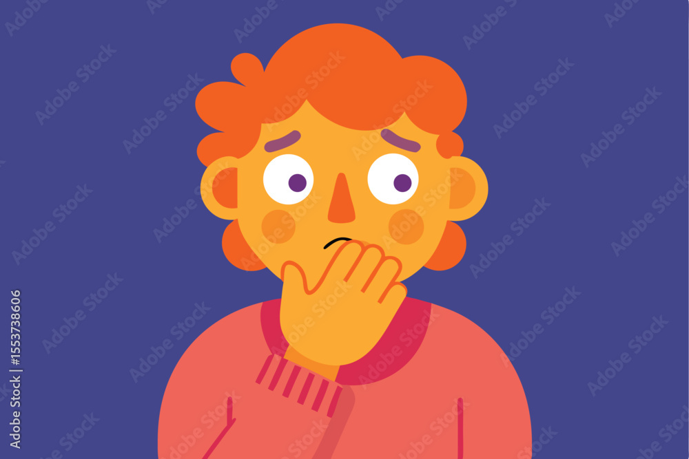 Obraz premium An anxious person with orange hair looks confused while lost in thought, conveying feelings of uncertainty in a vibrant and expressive manner