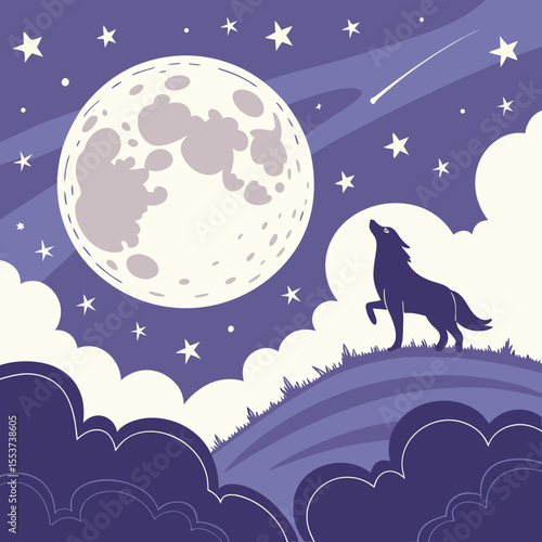 night sky with moon vector,  stunning vector illustration of a glowing full moon 