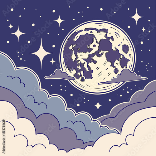 night sky with moon vector,  stunning vector illustration of a glowing full moon 