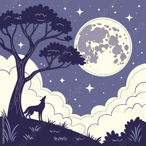 night sky with moon vector,  stunning vector illustration of a glowing full moon 