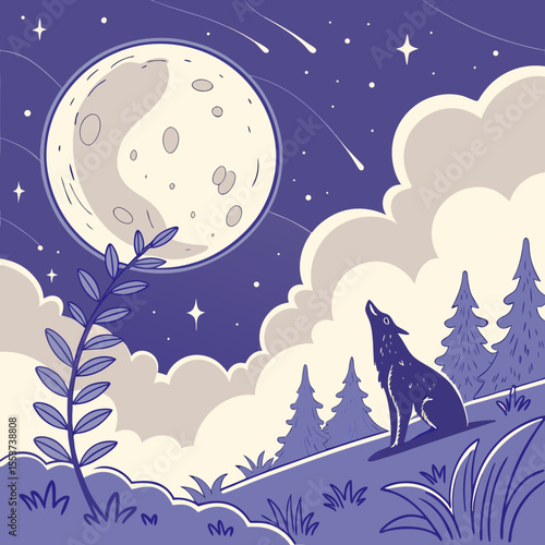 night sky with moon vector,  stunning vector illustration of a glowing full moon 
