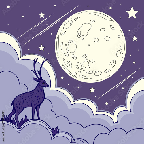 night sky with moon vector,  stunning vector illustration of a glowing full moon 