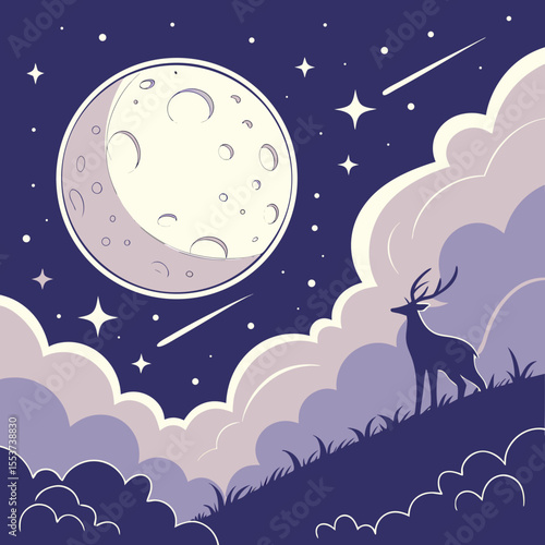 night sky with moon vector,  stunning vector illustration of a glowing full moon 