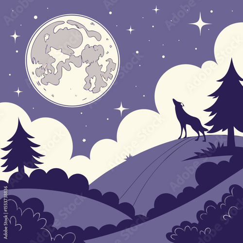 night sky with moon vector,  stunning vector illustration of a glowing full moon 