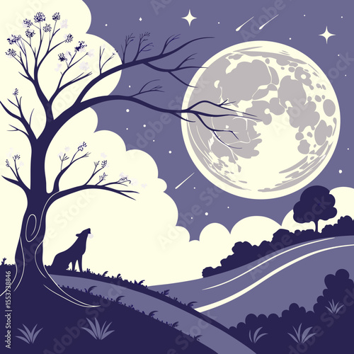 night sky with moon vector,  stunning vector illustration of a glowing full moon 