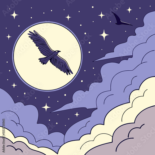 night sky with moon vector,  stunning vector illustration of a glowing full moon 