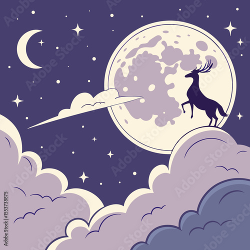night sky with moon vector,  stunning vector illustration of a glowing full moon 