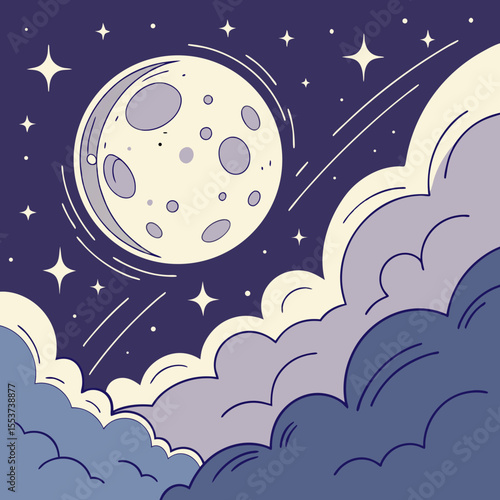 night sky with moon vector,  stunning vector illustration of a glowing full moon 
