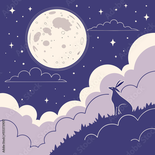 night sky with moon vector,  stunning vector illustration of a glowing full moon 