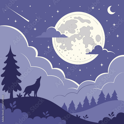 night sky with moon vector,  stunning vector illustration of a glowing full moon 