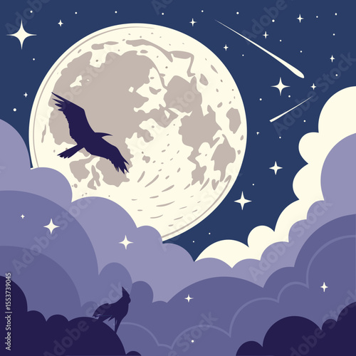 night sky with moon vector,  stunning vector illustration of a glowing full moon 