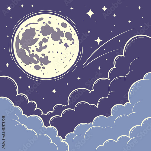 night sky with moon vector,  stunning vector illustration of a glowing full moon 