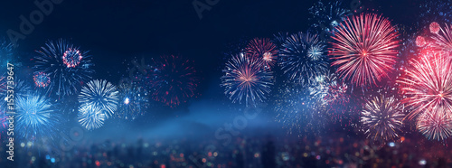 Fourth of July Independence day of USA background with copy space, celebrations banner design, red, blue fireworks, Independence day concept