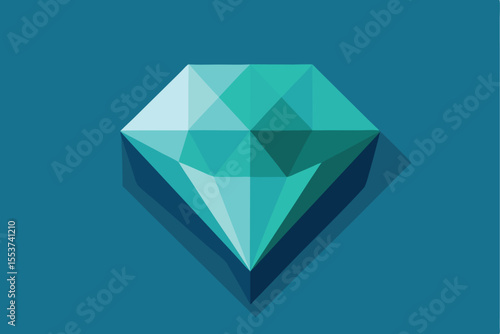 Minimalist geometric representation of a gemstone with clean facets and vivid colors against a solid blue backdrop