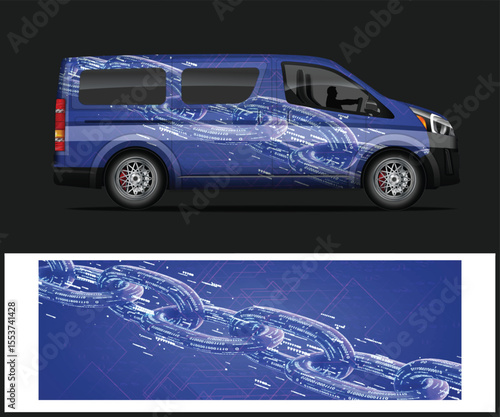 Digital Van Wrap Design with Binary Code and Chain Pattern