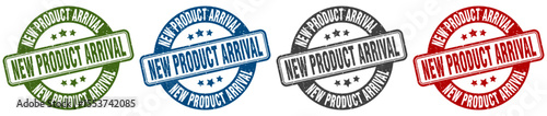 new product arrival stamp. new product arrival round stamp set isolated on white background