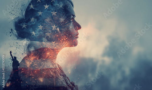 Independence Day - Usa Flag And Fireworks At Night - The USA are celebrating 4th of July. American flag on background with fireworks