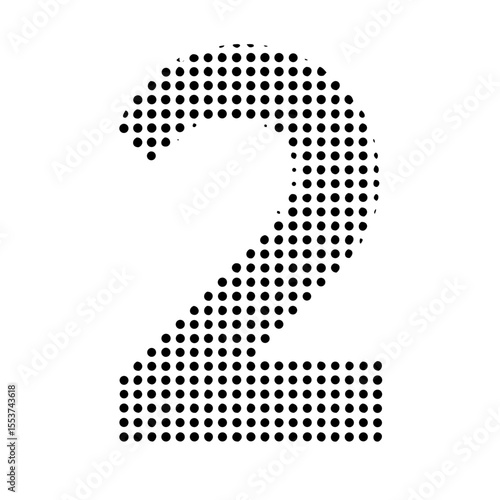 Number two made of black dots isolated on white background